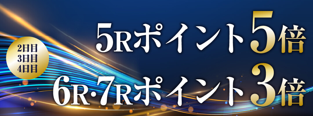 2日目、3日目、4日目 5Rポイント5倍 6R・7Rポイント3倍